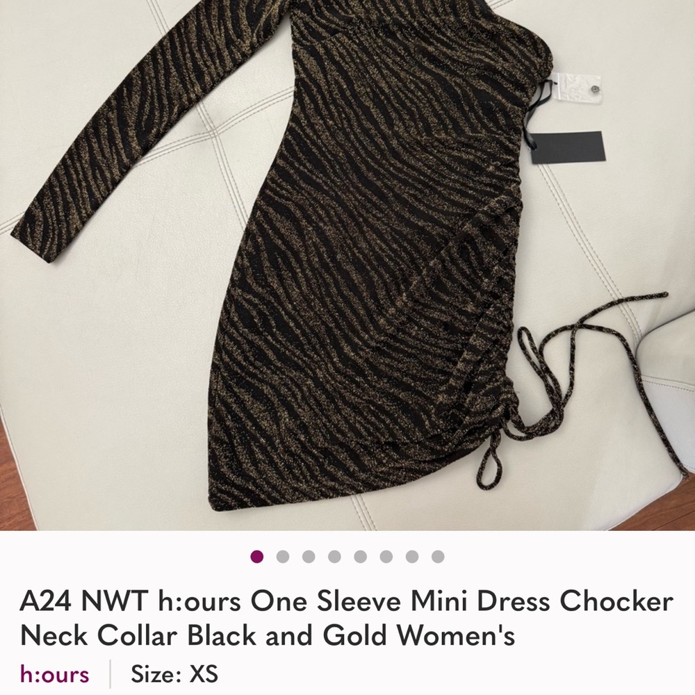 h:ours Asymmetric Black Mini Dress with Gold Detail - Picture 3 of 3